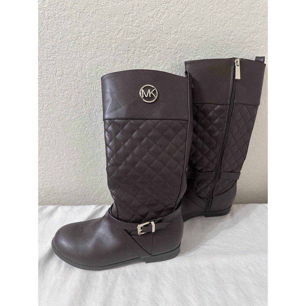 New Michael Kors Brown Quilted Knee High Boots Buckle Zipper Zip Women's US 4